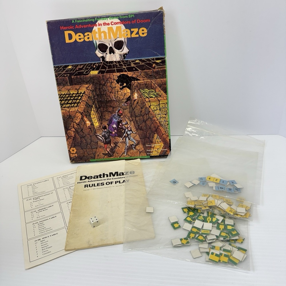 1979 SPI DeathMaze Heroic Adventures Corridors Of Doom Fantasy Board Game AS IS